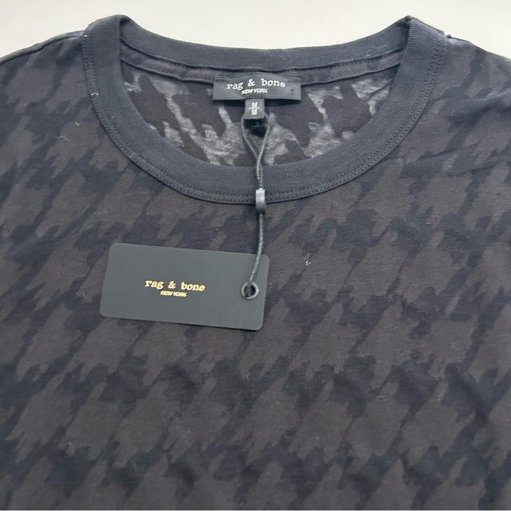 Rag & Bone NWT Valencia Houndstooth Long Sleeve Tee Black Size M - Picture 3 of 7